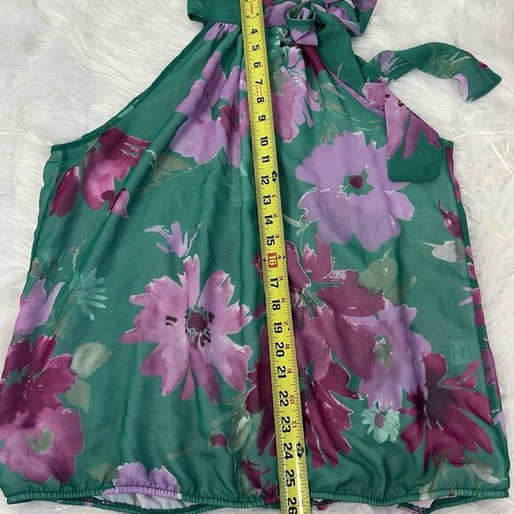 Sweet Pea Womens XL Teal/ Purple Floral Sleeveless Tie Scarf Mockneck Blouse - Picture 4 of 8